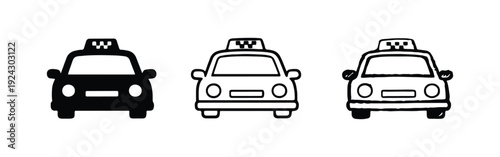Taxi Cab Front View Icon Set in Outline, Filled, and Hand-Drawn Styles
