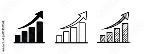 Billede på lærred Business Growth Bar Chart Icons with Upward Arrow in Different Styles
