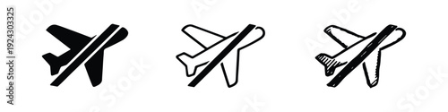 No Flying and Restricted Air Travel Airplane Icons Set