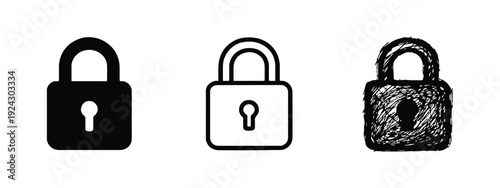 Padlock and Security Lock Icons Set in Various Styles