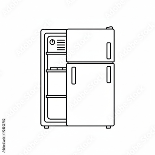 Double Door Refrigerator with Open Interior Line Art Illustration