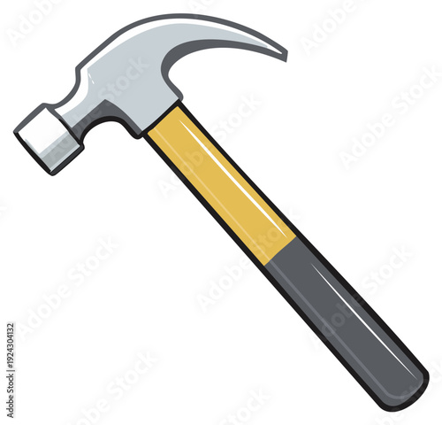 Cartoon-style illustration of a claw hammer with a wooden handle and grey metal head for home repair or construction projects