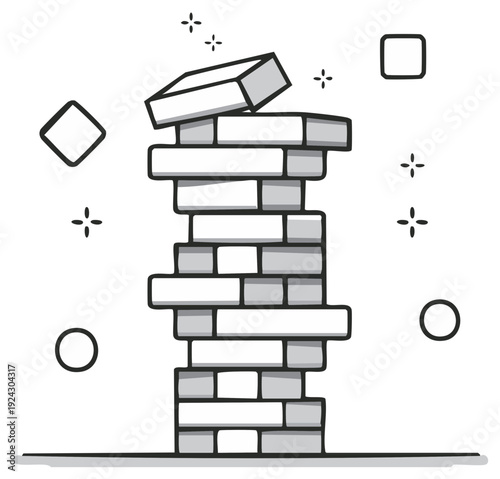 Unstable tower of blocks, abstract geometric illustration