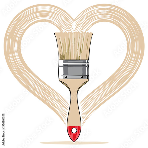 Paint brush inside a heart symbol, love concept