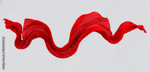 Elegant red fabric wave floating midair, abstract motion photography.