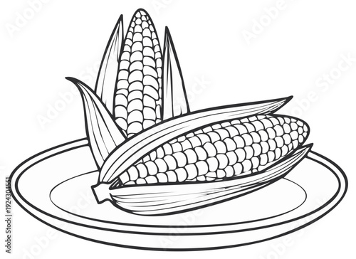 Fresh corn on the cob on a plate illustration