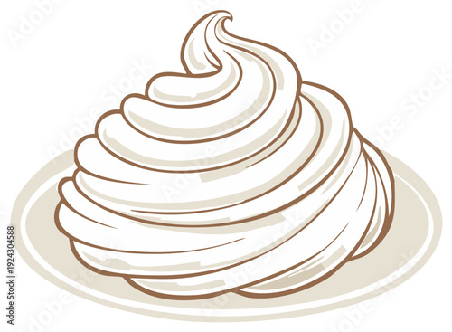 Decadent Sweet Whipped Cream Swirl Illustration for Dessert Topping and Culinary Design