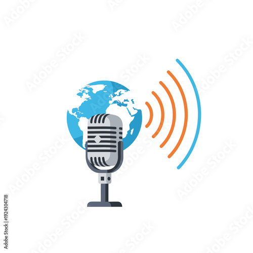 Global podcasting symbol with microphone and earth