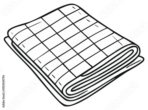Folded Checkered Blanket or Quilt Illustration for Warmth and Comfort, Textile Pattern in Line Art