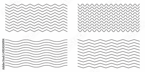 Water waves. Set of wavy zigzag lines. Wave thin line background. Vector zigzag and wavy horizontal modern.