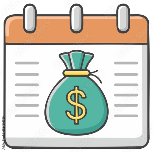 Financial calendar icon with a money bag representing a payment schedule and budget planning
