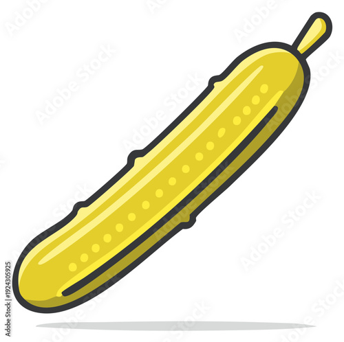 Cartoon illustration of a pickle, a long, pickled cucumber with a stem