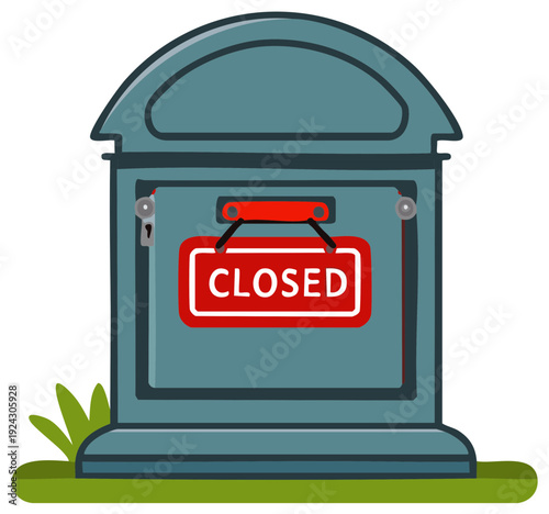 Cartoon Illustration of a Grey Box with Closed Sign and Grass