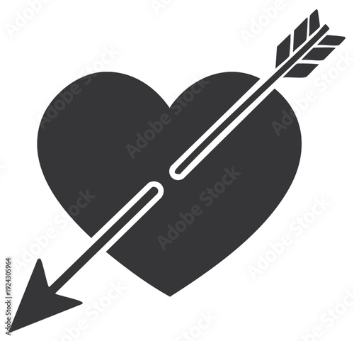 Stylized heart symbol pierced by an arrow in a simple graphic illustration