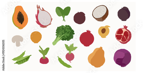 Glossy 3D Sliced Fruits and Vegetables Vector Isolated on White