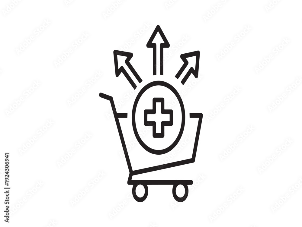 Obraz premium Shopping cart with medical cross and growth arrows