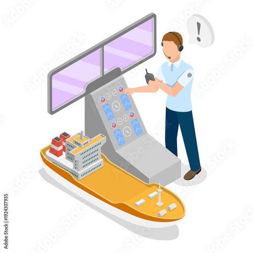 3D Isometric Flat  Illustration of Marine Transportation and Logistics. Item 2