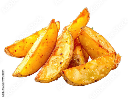 Golden brown seasoned potato wedges, crispy and savory