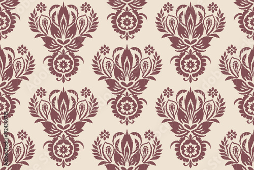 Vector damask seamless pattern background. Elegant luxury texture for wallpapers, backgrounds, and page fill.Motifs Ikat floral embroidery.ethnic oriental pattern traditional.geometric folklore