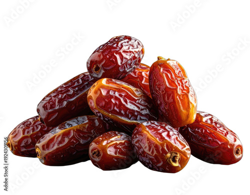 Pile of shiny, rich brown dried dates on a dark background