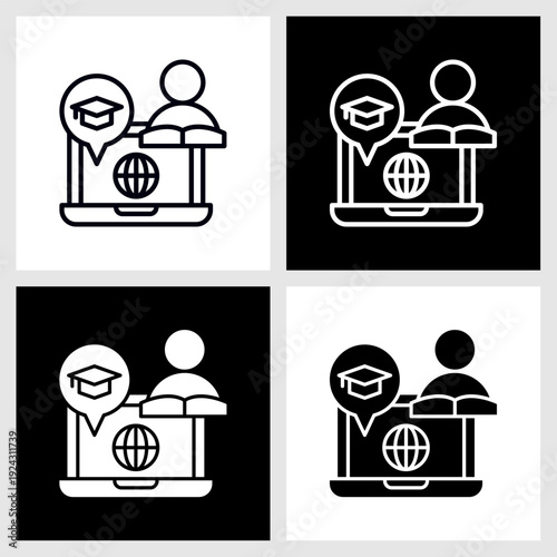 Blended Learning Icon with Black and White Background