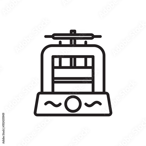 Rubber vulcanizer icon. Material curing, representing industrial press hardware, polymer cross-linking technology, tire manufacturing systems, thermal rubber processing, and mechanical engineering.