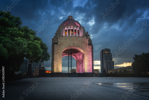 Illuminated Monument to the Revolution at night (Monumento a la Revolucion) - Mexico City, Mexico