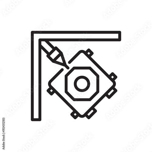 Powder coating booth icon. Industrial finishing, representing electrostatic spray hardware, over-spray recovery systems, durable metal coating tech, green manufacturing, and mechanical engineering.