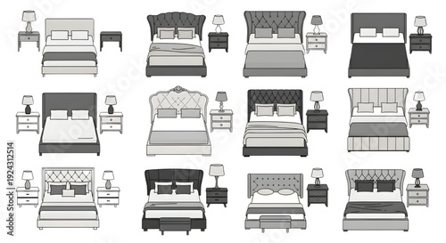 Bedroom Furniture Top View Vector Collection – Bed Frame Symbols for Interior Floor Plans