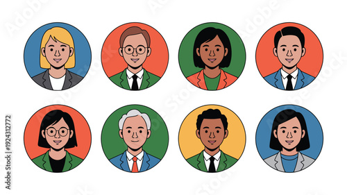 Corporate business team avatars in line art style for office directory and website profile