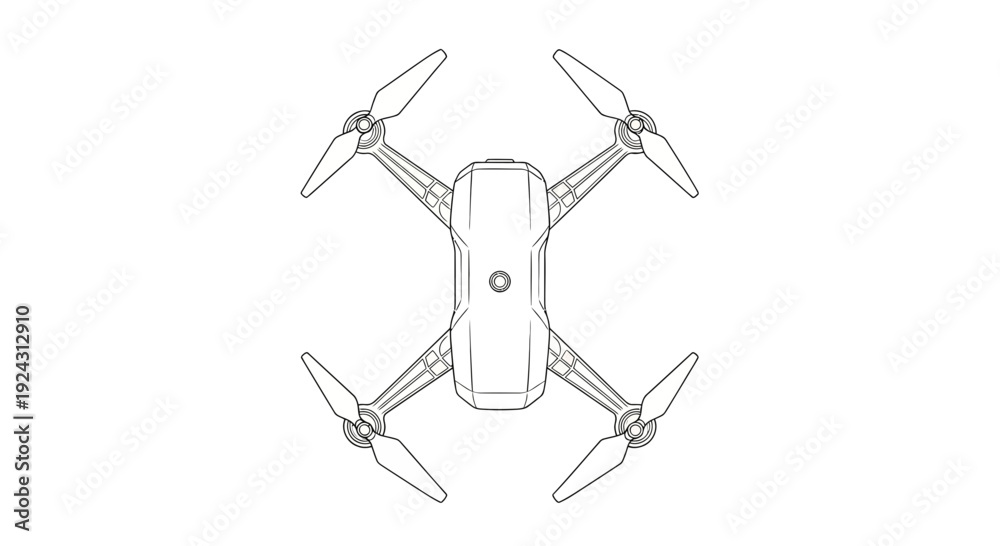 Naklejka premium Aerial view of a drone outline illustration showcasing its vector design and technical specifications
