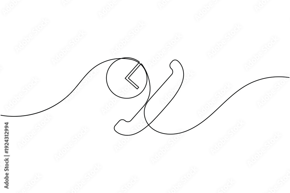 Obraz premium Communication call with clock sign icon continuous one line drawing on white background minimalist mobile and telephone call duration symbol outline vector illustration
