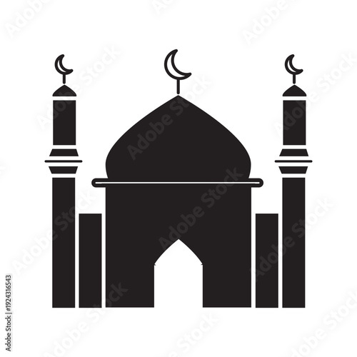Mosque Silhouette Icon with Crescent Moon