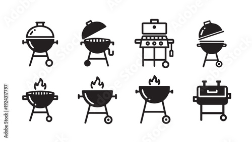 Barbecue Grill Icons Set Various Types Outdoor Cooking