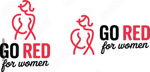 Isolated Vector Graphic of 'GO RED for women' Text with Red Stylized Woman Icon