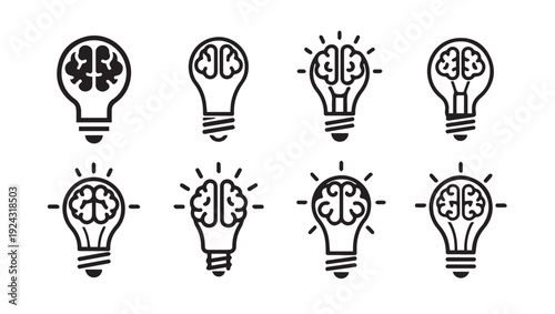 Brain Light Bulb Icons Set Innovation Symbol Idea Generation Mental Clarity