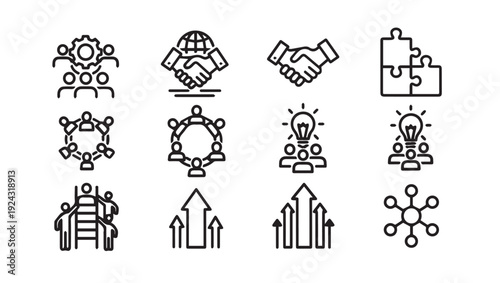 Business Collaboration Icons Set: Partnership Teamwork Ideas Growth Strategy