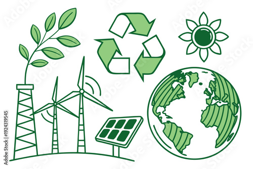 Green Energy and Environmental Protection Icons Set.