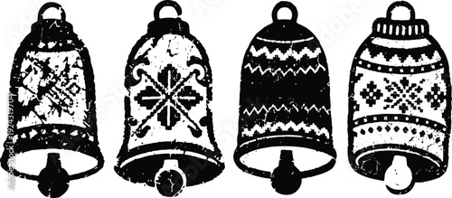 Vintage christmas bells set with decorative patterns and festive holiday design elements