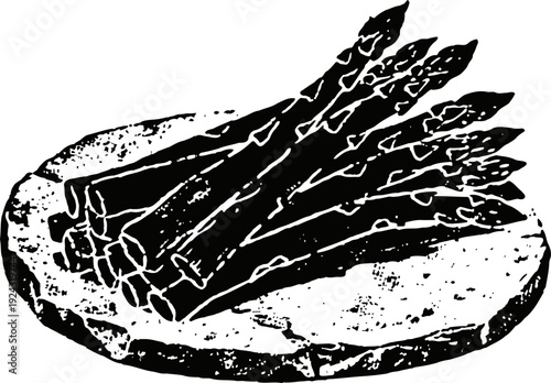 asparagus bundle laid on a round cutting board fresh vegetable harvest healthy food illustration