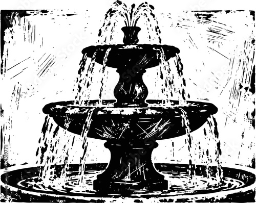 Classic two tier water fountain with flowing streams and circular basin illustration