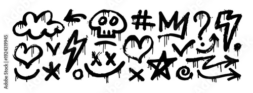 Mysterious assortment of hand-drawn symbols and abstract doodles on a plain surface isolated on white background, Vector, illustration