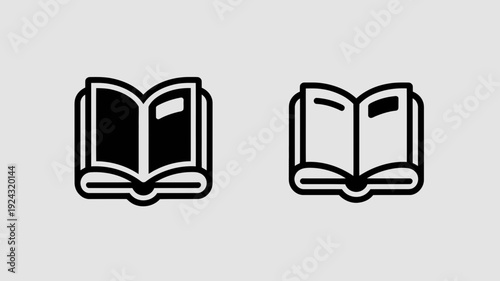 Two stylized icons of an open book with a modern and minimalist design isolated on white background, Vector, illustration