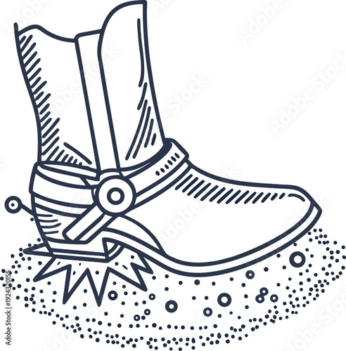 Cowboy boot with spurs illustration western footwear showing detailed design and metallic spur on heel
