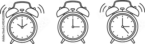 Set of Three Ringing and Silent Alarm Clocks Vector Illustration