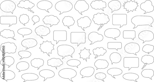 Large Diverse Collection of Outline Speech and Thought Bubbles Vector Illustration Set