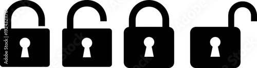 Black Closed and Open Padlock Icons on a White Background Vector Illustration