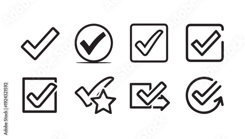 Checkmark Icons Collection: Different Styles of Approval and Selection Symbols for User Interface Design