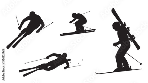 Skiers Silhouettes Isolated on White Background Vector Illustration