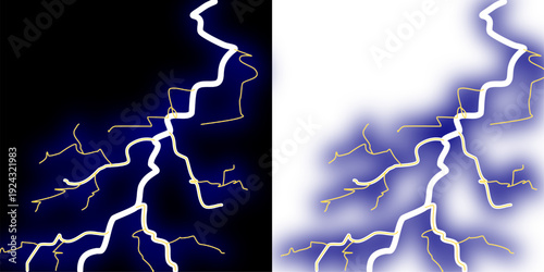 Electric teal lightning bolt illustration with glowing white and orange lines, shown on both dark and light backgrounds for diverse applications.